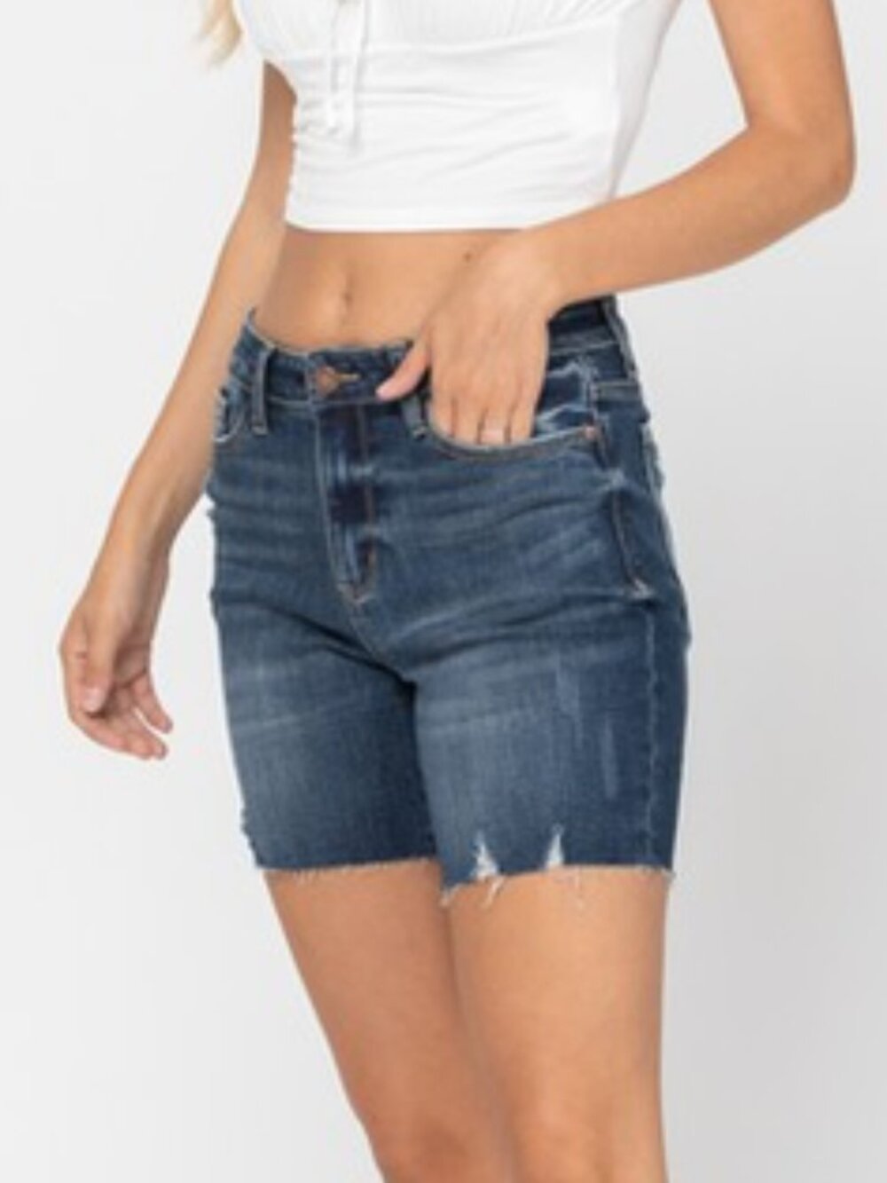 Judy Blue High Rise Mid Thigh Stretch Denim Jean Shorts